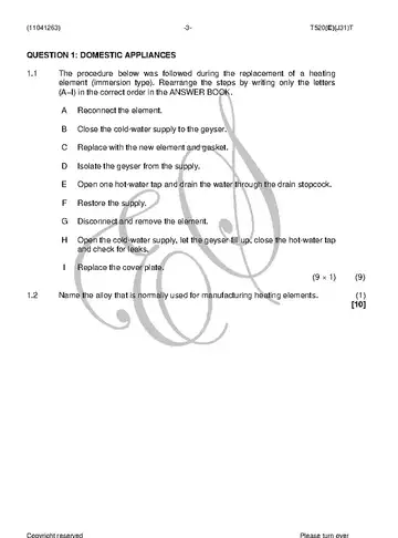 Electrical Trade Theory N3 August 2018 question paper, first page of questions