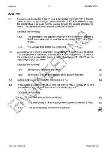 Electrotechnics N4 November 2014 question paper, first page of questions