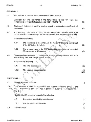Electrotechnics N4 April 2015 question paper, first page of questions