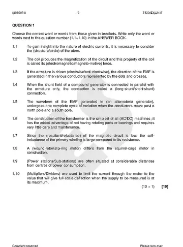 Electrotechnics N4 August 2018 question paper, first page of questions