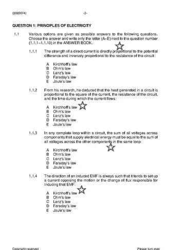 Electrotechnics N4 August 2021 question paper, first page of questions