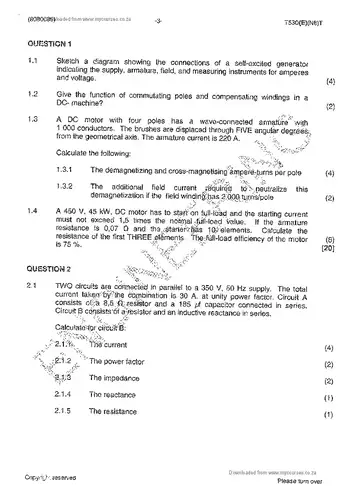 Electrotechnics N5 November 2013 question paper, first page of questions