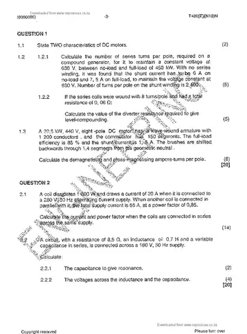 Electrotechnics N5 November 2014 question paper, first page of questions