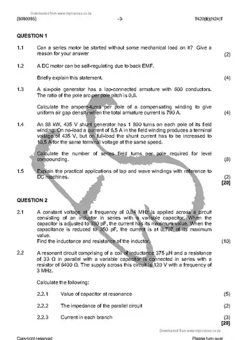 Electrotechnics N5 November 2016 question paper, first page of questions