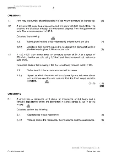 Electrotechnics N5 April 2019 question paper, first page of questions