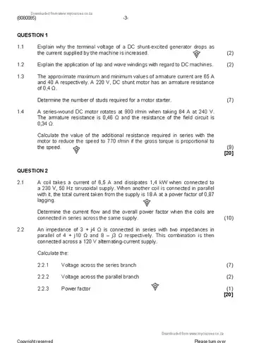 Electrotechnics N5 April 2020 question paper, first page of questions