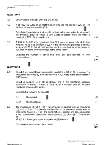 Electrotechnics N5 April 2021 question paper, first page of questions