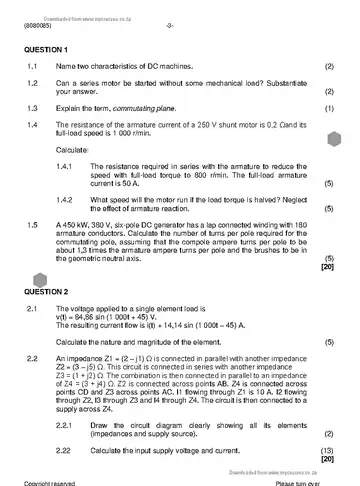 Electrotechnics N5 November 2022 question paper, first page of questions