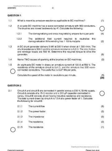 Electrotechnics N5 November 2023 question paper, first page of questions