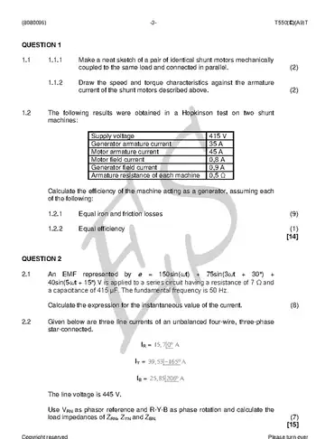 Electrotechnics N6 April 2018 question paper, first page of questions