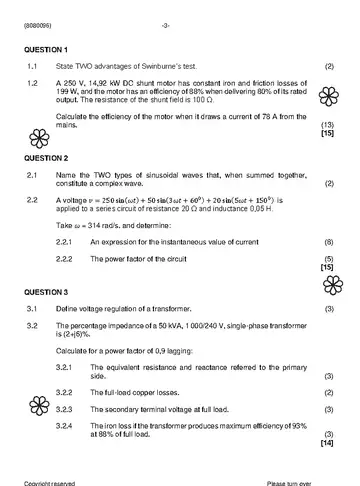 Electrotechnics N6 November 2022 question paper, first page of questions