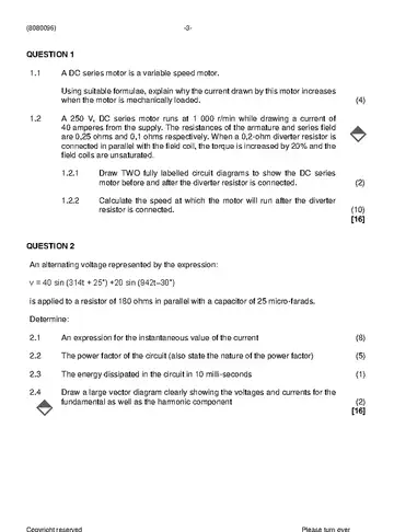 Electrotechnics N6 December 2023 question paper, first page of questions