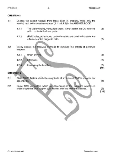 Electrotechnology N3 April 2016 question paper, first page of questions