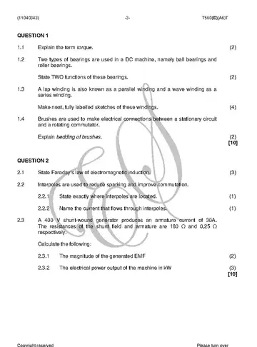 Electrotechnology N3 August 2018 question paper, first page of questions