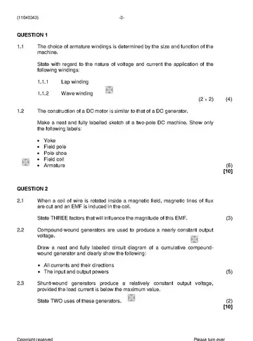 Electrotechnology N3 November 2019 question paper, first page of questions