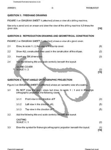 Engineering Drawing N1 November 2016 question paper, first page of questions