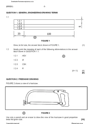 Engineering Drawing N1 August 2019 question paper, first page of questions