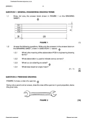 Engineering Drawing N1 August 2021 question paper, first page of questions
