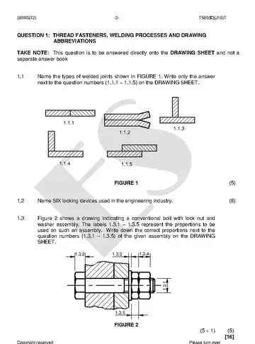 Engineering Drawing N2 August 2018 question paper, first page of questions