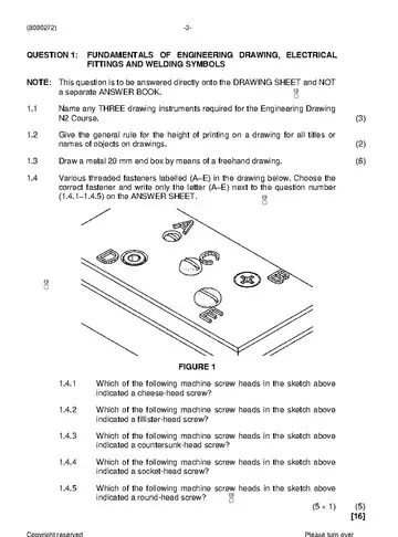 Engineering Drawing N2 November 2019 question paper, first page of questions