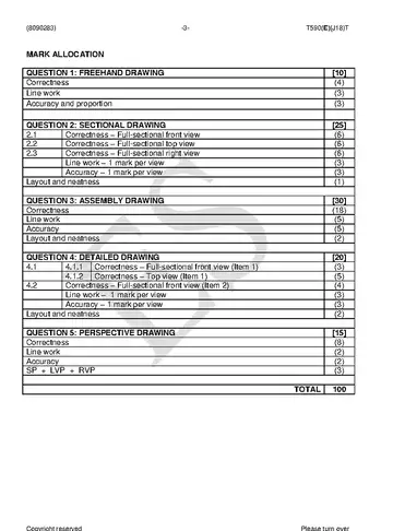Engineering Drawing N3 August 2018 question paper, first page of questions