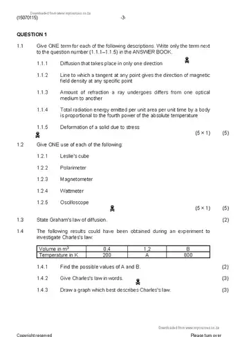 Engineering Physics N5 August 2019 question paper, first page of questions