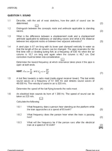 Engineering Physics N6 August 2019 question paper, first page of questions