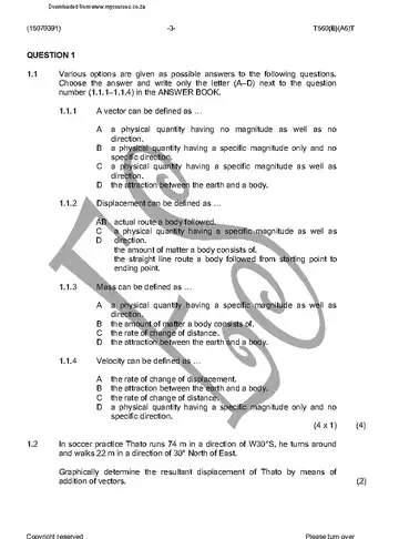 Engineering Science N1 April 2016 question paper, first page of questions