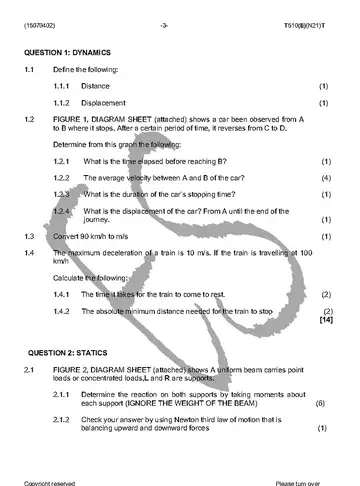 Engineering Science N2 November 2016 question paper, first page of questions