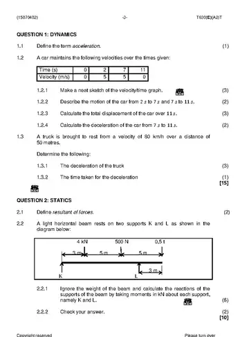 Engineering Science N2 April 2019 question paper, first page of questions