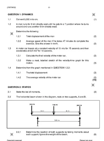 Engineering Science N2 November 2022 question paper, first page of questions
