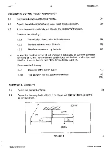 Engineering Science N3 April 2013 question paper, first page of questions