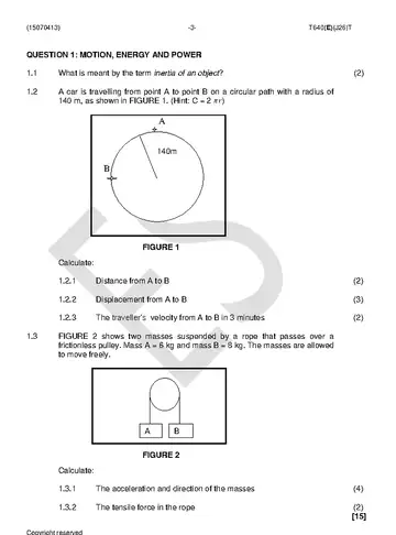 Engineering Science N3 August 2018 question paper, first page of questions