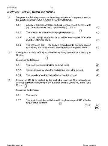 Engineering Science N3 April 2021 question paper, first page of questions