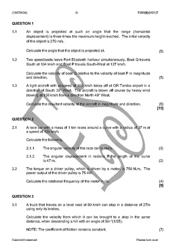 Engineering Science N4 April 2016 question paper, first page of questions