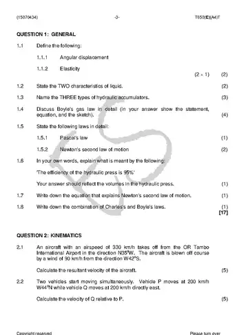 Engineering Science N4 April 2018 question paper, first page of questions