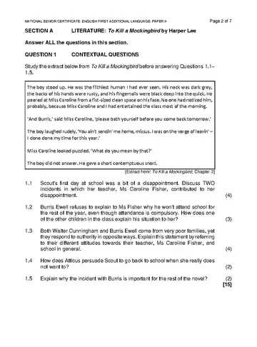 IEB English FAL Grade 12 November 2023 Paper 2 (IEB) question paper, first page of questions