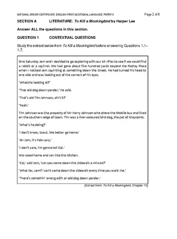 IEB English FAL Grade 12 November 2024 Paper 2 (IEB) question paper, first page of questions