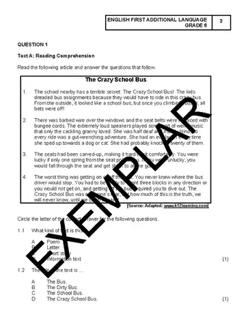 English Grade 6 June 2023 question paper, first page of questions