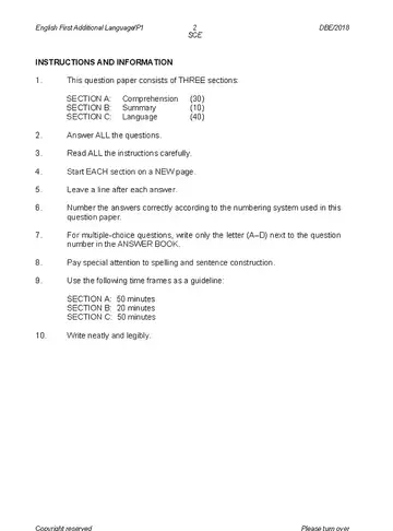 English HL FAL Grade 12 May/June 2018 Paper 1 question paper, first page of questions