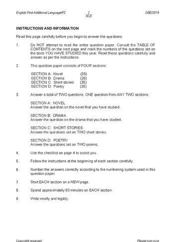 English HL FAL Grade 12 May/June 2018 Paper 2 question paper, first page of questions