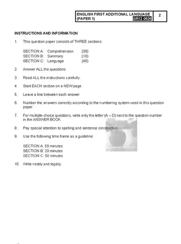 English HL FAL Grade 12 June 2026 Paper 1: First Additional Language (Gauteng) question paper, first page of questions