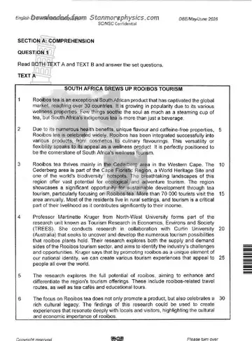 English HL FAL Grade 12 May/June 2026 Paper 1: First Additional Language (National DBE) question paper, first page of questions