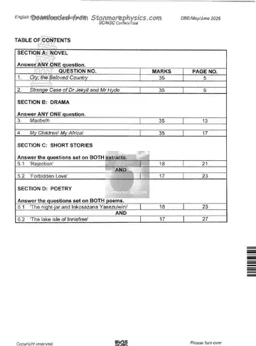 English HL FAL Grade 12 May/June 2026 Paper 2 (National DBE) question paper, first page of questions