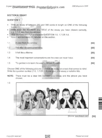 English HL FAL Grade 12 May/June 2026 Paper 3 (National DBE) question paper, first page of questions