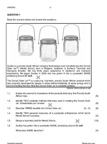 Entrepreneurship and Business Management N4 June 2021 Paper 2 question paper, first page of questions