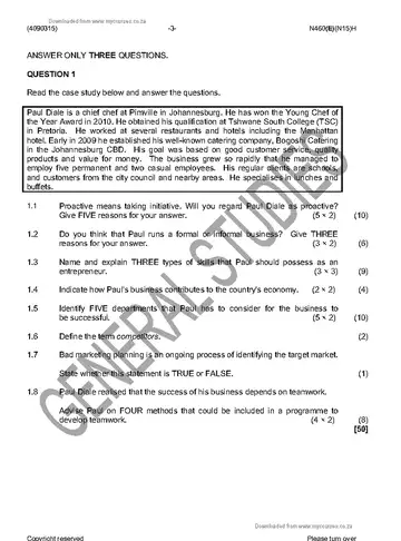 Entrepreneurship and Business Management N5 November 2016 Paper 2 question paper, first page of questions