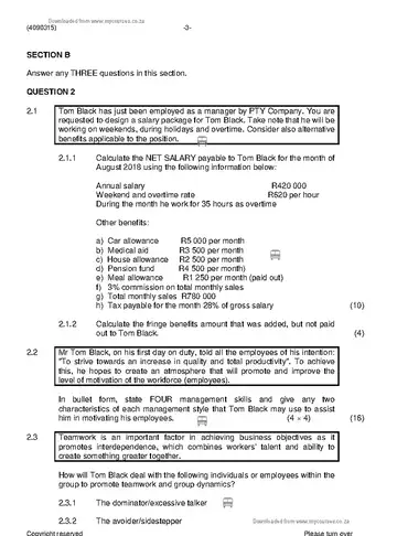 Entrepreneurship and Business Management N5 November 2019 Paper 2 question paper, first page of questions