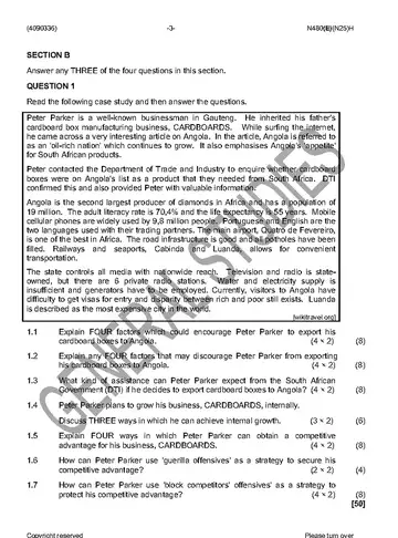 Entrepreneurship and Business Management N6 November 2016 Paper 2 question paper, first page of questions