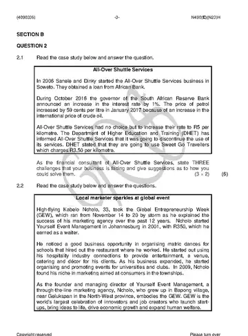 Entrepreneurship and Business Management N6 November 2018 Paper 2 question paper, first page of questions